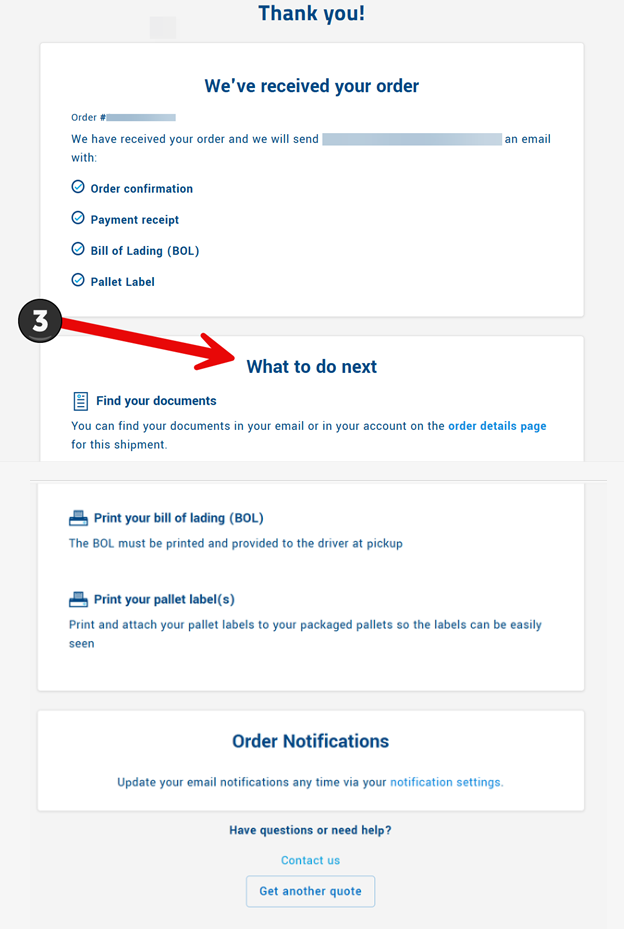 How to book an LTL shipment | Step 17: Order Confirmation
