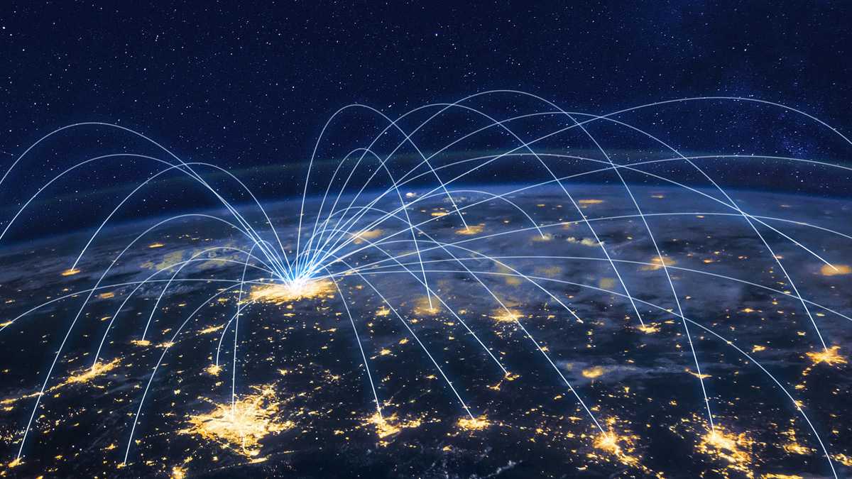 Digital points glowing on a map